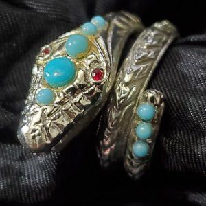 Vintage 1970's Rattle Snake Coil Ring Adjustable Size 6.5